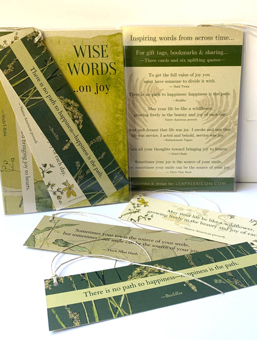 Set of 3 Wise Words Bookmarks —on the theme of JOY