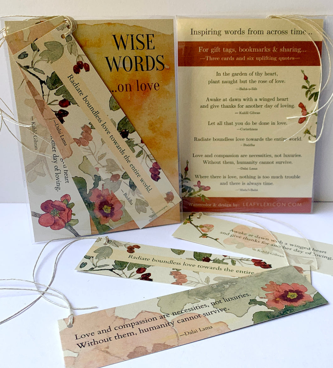 Set of 3 Wise Words Bookmarks —on the theme of LOVE