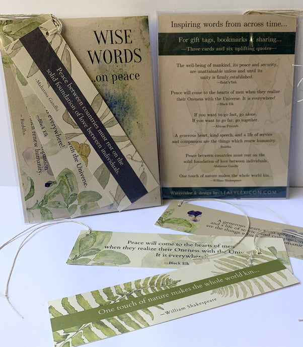 Set of 3 Wise Words Bookmarks —on the theme of PEACE