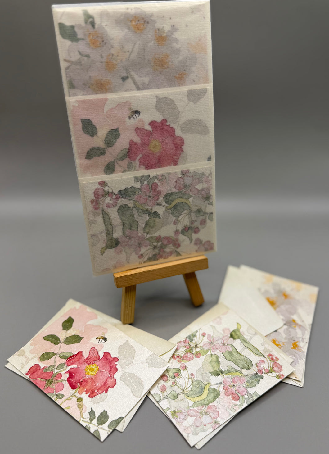 Mini enclosure cards~roses, azalea, and apple blossoms.