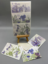 Mini enclosure cards~pansy, rhododendron, and sweet peas.
