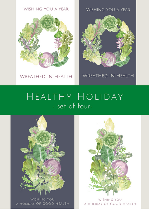 Healthy Holiday, set of four greeting cards