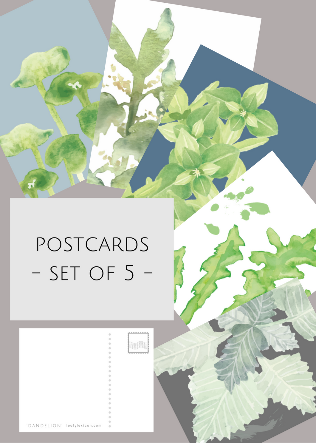 Postcards, set of five